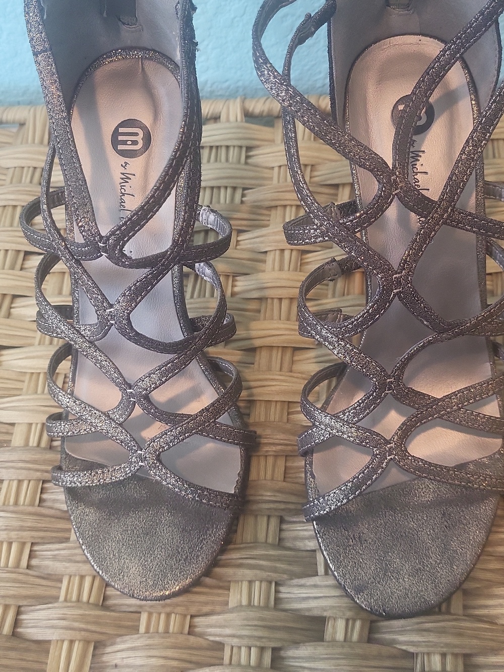 Michael Antonio Bronze Metallic Strappy High Heel Sandals